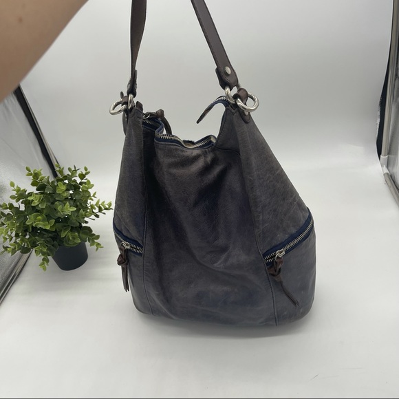 TANO Leather Top Zip Hobo Bag with Side Zippered Pockets - Picture 9 of 14